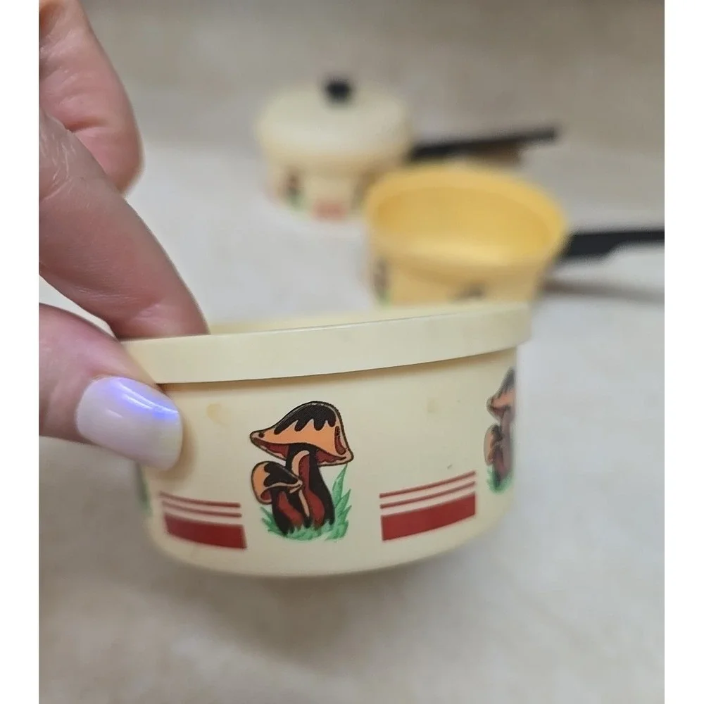 Set‎ of 3 Vtg Mushroom Pretend Play Childs Play Doll Kitchen Cooking Cookware